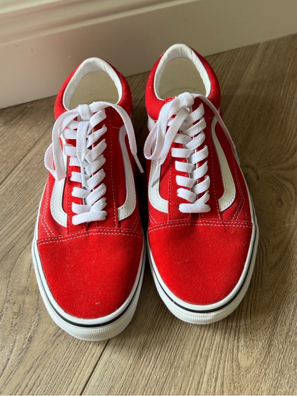 Vans Red Low-Top Sneakers with White Stripe